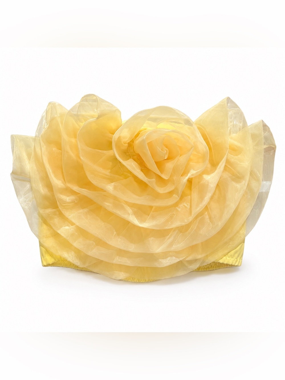 Boutique Yellow 3D Floral Organza Bandeau Crop Top NWOT Size M - Picture 2 of 4